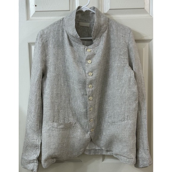 CP Shades Jackets & Blazers - CP SHADES Wmns LG Beige/Tan/White Linen Tweed Long Sleeve 8 Button Blazer EUC